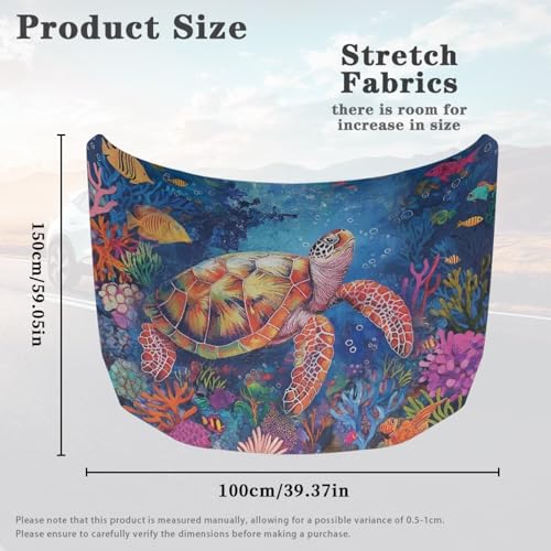 Image of Car Hood Cover Protector, A Washable Automotive Accessory with an Sea Turtle Print Design for Car Front Hoods, Measuring 59x51 Inches