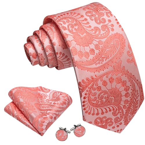 Image of YOHOWA Mens Ties Set Wedding Paisley Neckties with Handkerchief Cufflinks Formal Business