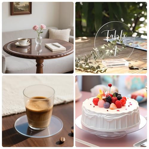 Image of KINLINK 8in Plexiglass Sheets 1 /8 inch Thick, 3mm Clear Circle PET Plastic Sheet for DIY Project, Craft, Cake Disk, Table top, Acrylic Sign and Wedding Invitation 2 Pack