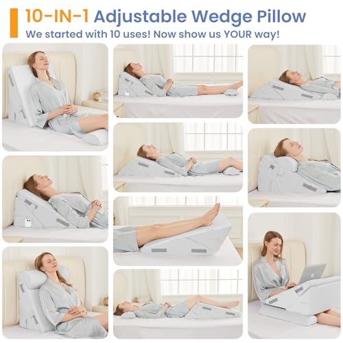 Sasttie Wedge Pillow Set for After Surgery, 4PCS Adjustable Bed Wedge Pillow Headboard with Memory Foam Neck Cushion – for Acid Reflux, Sleeping, Neck & Back Support, White