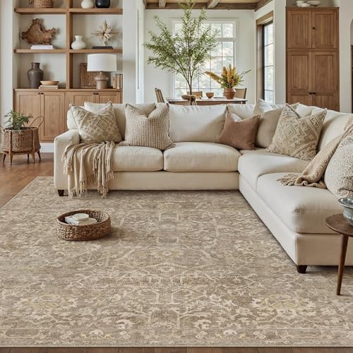 HUGEAR 8x10 Light Brown Vintage Floral Area Rug