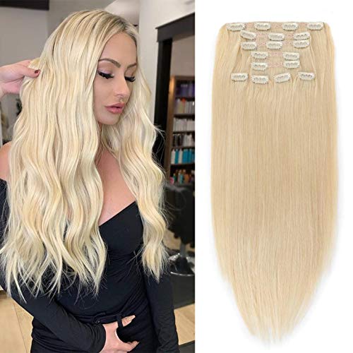 Blonde Clip In Hair Extensions 100% Remy Human Hair Extensions 9 Pcs 18 Clips 70g Double Weft Natural Brazilian Straight Honey Blonde Human Hair Clip In Extensions (16 inch, 613 Blonde)