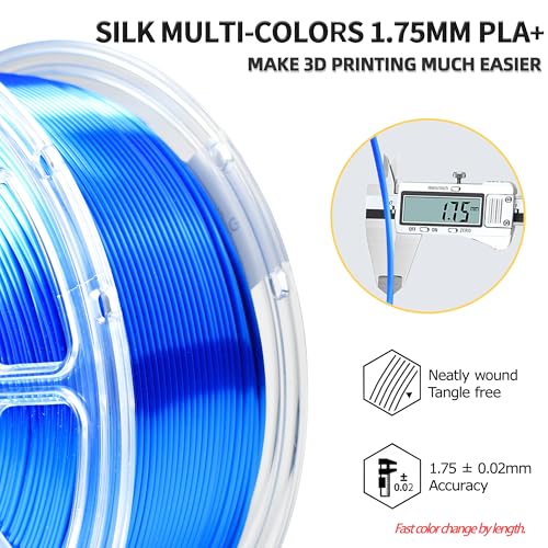 Image of iBOSS Silk PLA Plus Filament 1.75mm Blue 1KG, Shiny Silk 3D Printer Filament Dimensional Accuracy + /- 0.02mm, 1kg Spool(2.2lbs) 3D Printing Filament Fits for Most FDM 3D Printers