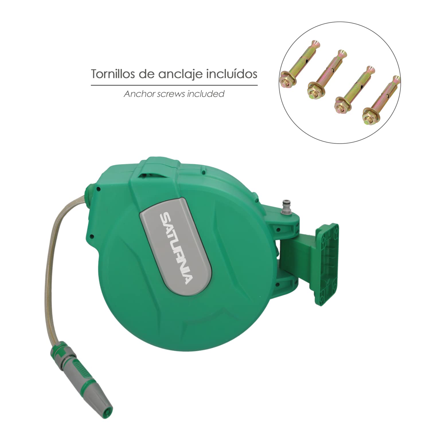 SATURNIA Enrollador Automatico Manguera Para Jardin. Recogedor Manguera Automatico, Porta Mangueras Jardin Manguera De 20 Metros
