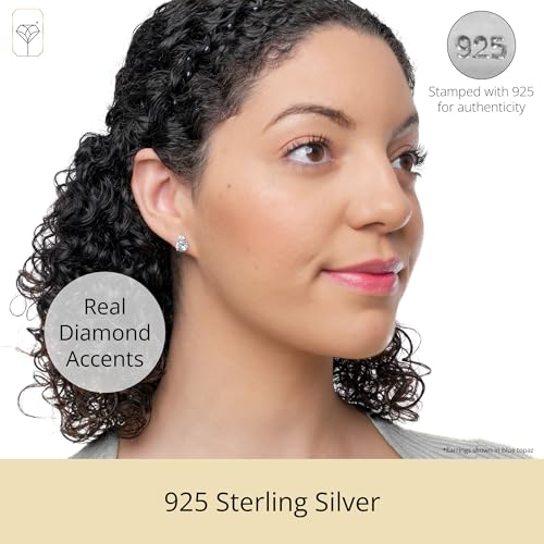 Gemstone and Diamond Accent Halo Round Stud Earrings for Women in 925 Sterling Silver 7mm Birthstone with Push Backs by MAX + STONE2