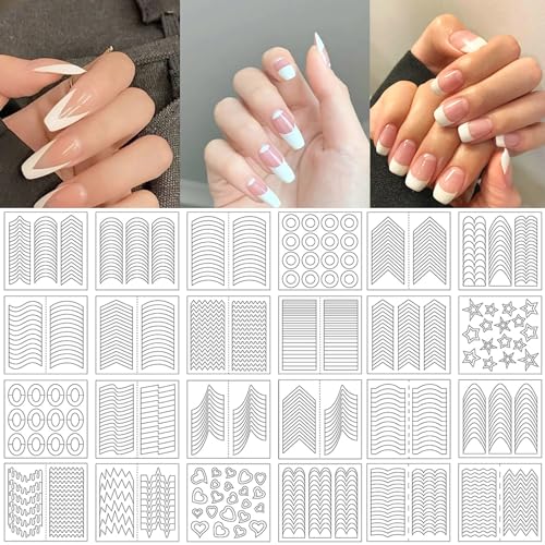 MOLILON French Tip Nail Guides Stickers Self-Adhesive French Manicure Strips for Edge Auxiliary Stickers DIY Nail Stencil Tools (45 Design, 48 Sheets, 2000 Pieces)