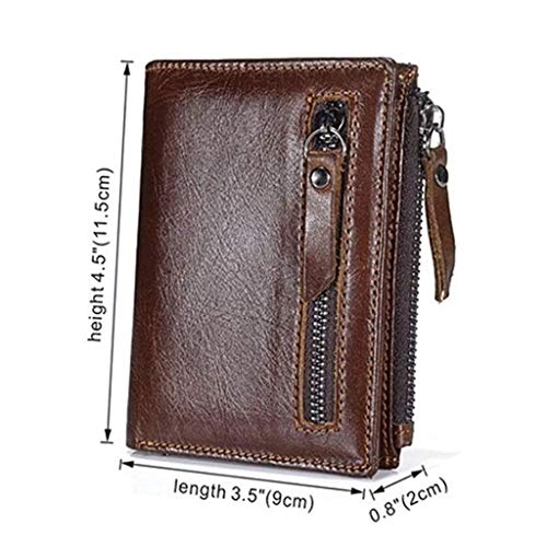 Multi-purpose Wallet, Men's Layer Leather Retro Wallet Zipper Purse Calfskin Vertical Section2