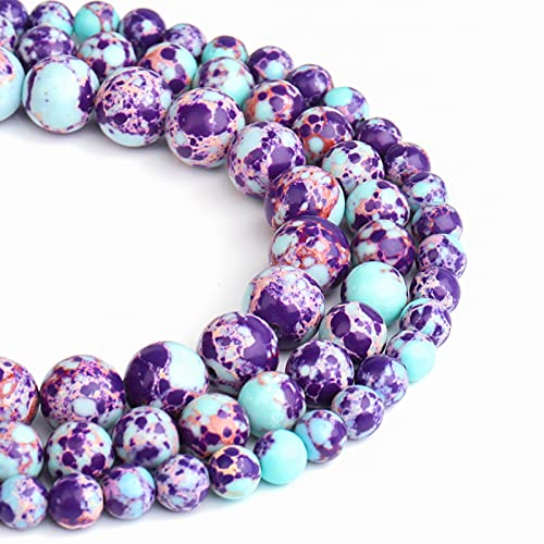 Image of Natural Stone Beads 10mm Purple-Blue Imperial Jasper Polished Round Smooth Gemstone Beads for Jewelry Making Adults 15 Inch(Purple-Blue Imperial Jasper,10mm)