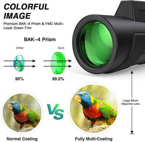 Vfunix Monocular Telescope - 12X50 High Power Hd Monoculars With Holder & Tripod Waterproof Pocket Scope For Smartphone - Clear Bak4 Prism For Bird Watching, Camping & Match (Telescope001) #TOP2