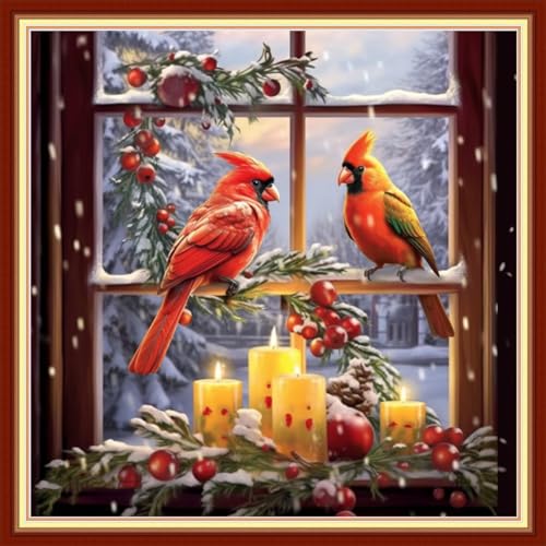 Image of Dooxvey Cross Stitch Kits for Adults Beginners,Full Range of Cross-Stitch Stamped Kits Needlepoint Kits for Beginners Embroidery Kits 11CT Cross Stitch Patterns-Romantic Parrot 18x18 inch
