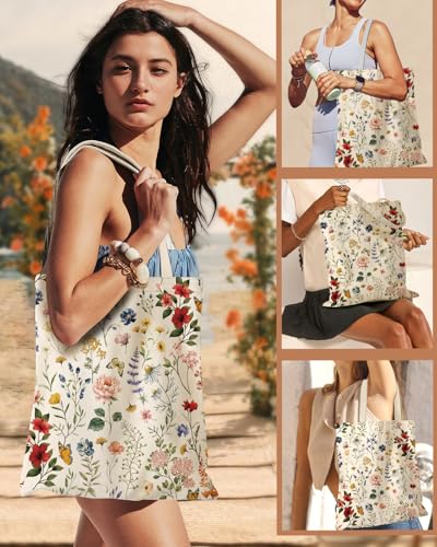 Miss Adola Aesthetic Canvas Tote Bag for Women - Flowering Shrub Reusable Tote Shoulder Bag Cute Funny Casual Sturdy Cloth Cotton Bag for Vacation, Shopping, Grocery, Work, Gym