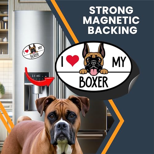 Image of I Love My Boxer Dog Breed Car Magnet 4x6 Inch, Dog Lover Gift, Made in USA | Heavy duty magnetic decal for car, truck, SUV or fridge, full color UV printed