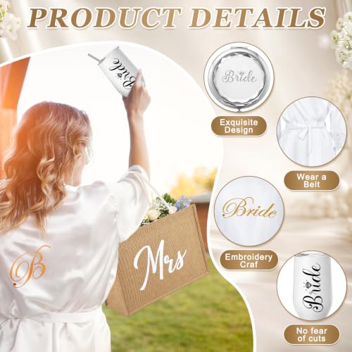 Image of JaGely 9 Pcs Bride to Be Gifts Set Bridal Shower Bachelorette Wedding Gifts with Robe Slippers Tumbler Tote Bag & Bridal Kit