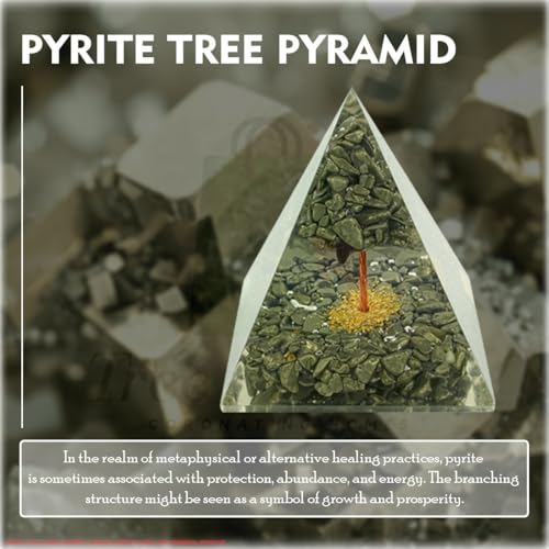 Image of Pyrite Tree of Life Crystal Pyramid | 3 Inch | Feng Shui & Vastu Correction | Crystal Pyramid for Positive Energy,Meditation, Health, Good Luck | Home & Office Decor |