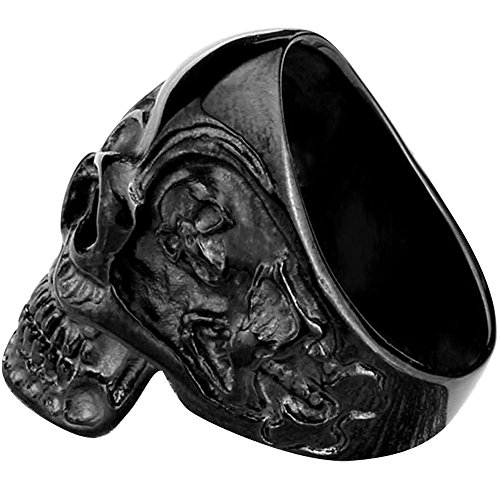 Men's Vintage Gothic Skull Bone Biker Stainless Steel Ring Band Black Size 7 #TOP2