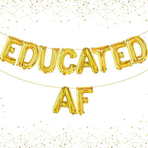 Image of KatchOn, Gold Educated AF Balloons Banner - 16 Inch | Educated AF Grad Balloon for 2026 Graduation Decorations | Yellow Graduations Balloon for Graduation Decorations 2026