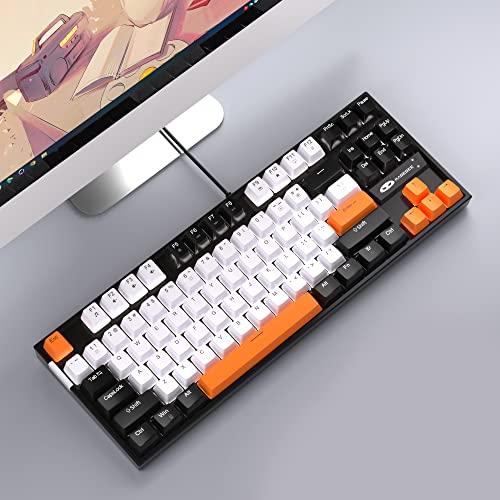 Image of MageGee 75% Mechanical Gaming Keyboard, Yellow Switch, LED White Backlit, 87 Keys Compact TKL Wired Computer Keyboards for Windows Laptop PC Gamer - White /Black
