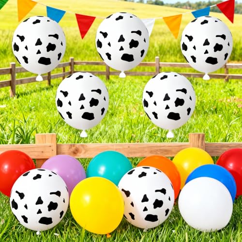Image of Cow Print Balloons, 60 Pieces Cow Latex Balloon for Farm Cowboy Cowgirl Birthday Western Party