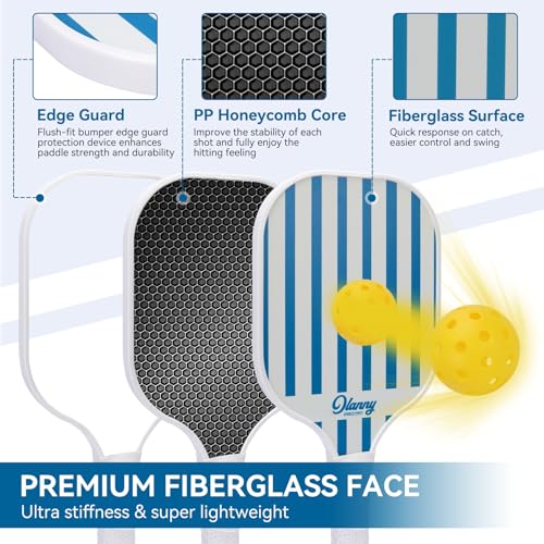 Image of OLANNY Graphite Pickleball Paddles Set- Premium Rackets Fiber Face & Polymer Honeycomb Core Pickleball Set Includes Pickleball Paddles + Pickleball Balls+ Replacement Soft Grip + 1 Bag