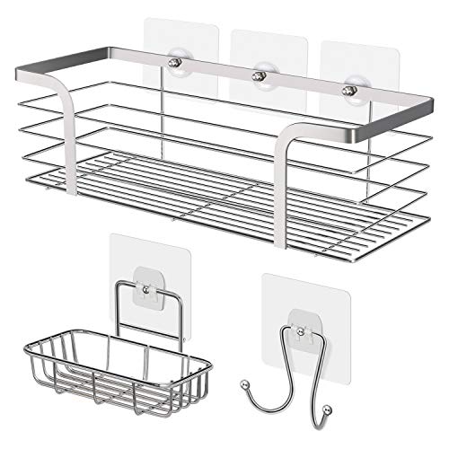 Set 4 Mensole Doccia In Acciaio Inox Con Portasapone – Ripiani Adesivi E A Vite, Antiruggine, Portata 18 Kg - 2