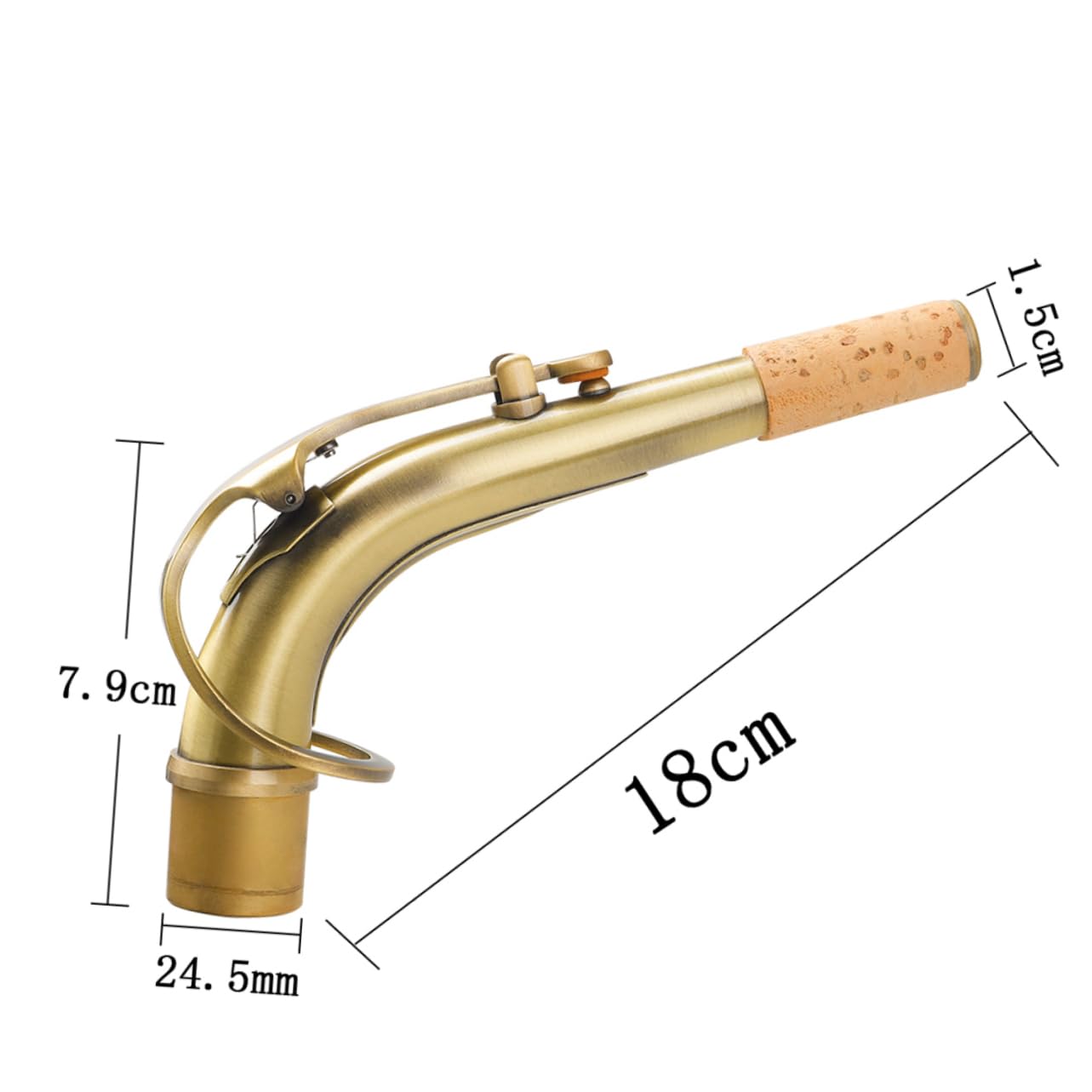 Collo di Sax Contralto in Ottone 24, 5mm Finitura Oro Antica | Giunzione Curva per Strumento, Trattamento Laccato, Aspetto Raffinato, e Insonorizzato