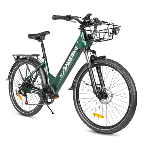 SAMEBIKE RS-A01-PRO Bici Elettrica per Uomo Donna, 26'x2.1' Pneumatico Grasso 36V 15Ah Bicicletta Elettrica Cambio a 7 Velocità (GREEN)