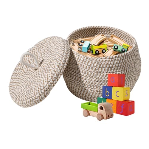 Copas de cuerda de algodón trenzadas - Cesta de almacenamiento redonda de cuerda de algodón con tapa, cesta decorativa para guardar servilletas, objetos pequeños, aperitivos