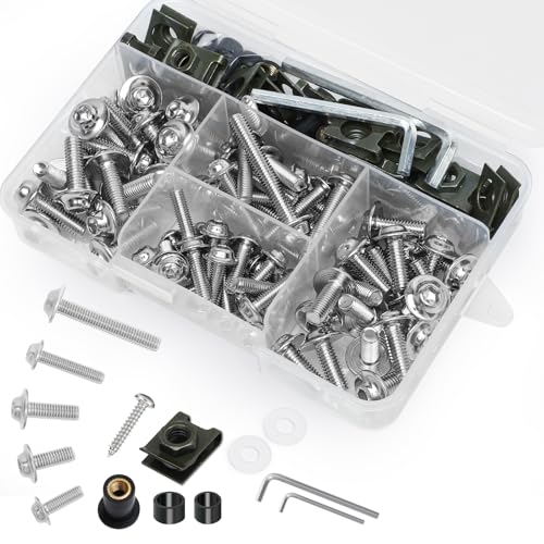 Image of 177Pcs Motorcycle Fairing Bolt Kit Silver, M5 M6 Windscreen Screws