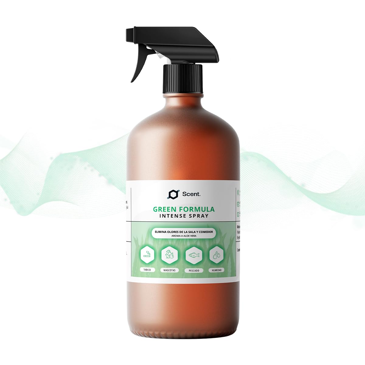 Neutralizador líquido de Olores Multiusos Spray - Fórmula Green - Ideal para eliminar el olor a humedad, mascotas, pescado, comida…, entre otros - Aroma Aloe vera - SCENTECHNOLOGIES (1000 ml)
