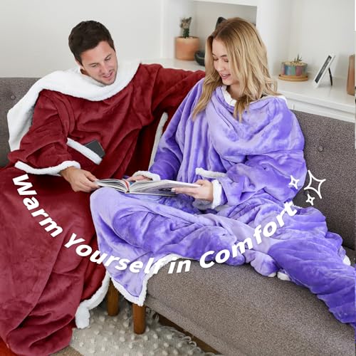 Image of Catalonia Sherpa Wearable Blanket with Sleeves & Foot Pocket for Adults