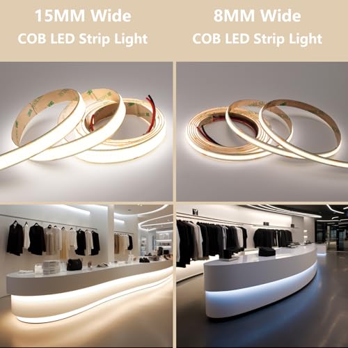Image of BENLUN 24V 15mm Wide 250W Super Bright COB LED Strip Lights 32.8ft Kit | 4000K Natural White 2 Rolls of 16.4ft LED Tape Light 27500lm CRI 92 with Power Supply for Indoor Decorative Lighting