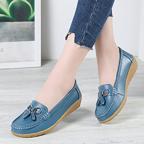 Image of Shoes Loafers for Women Classic Leather Loafers Casual Slip-On Boat Shoes ComfortWalking Moccasins Soft Sole Shoes