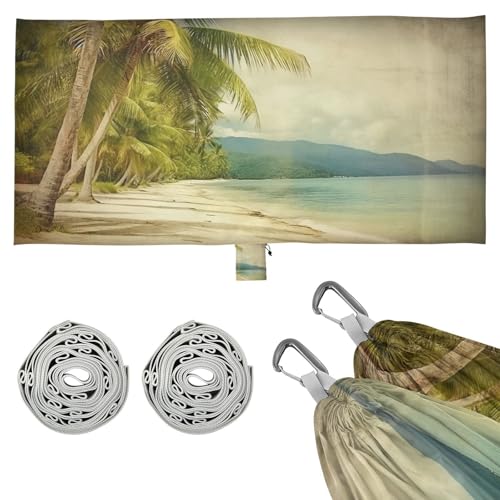 SDMKA Retro Beach Camping Hammock, 330 lbs with 2 Tree Straps, Carry Bag, Single Portable Hammock for Outdoor/Indoor, Hiking, Beach, Backpacking, Travel