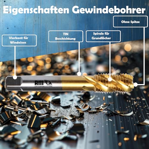 AM-Zerspanungstechnik Gewindeschneider M3-M30 | Hochwertiger Gewindebohrer | Universeller Sacklochgewindebohrer Handgewindebohrer & Maschinengewindebohrer in Einem - Sackloch HSS-TIN, M8 x 1,25