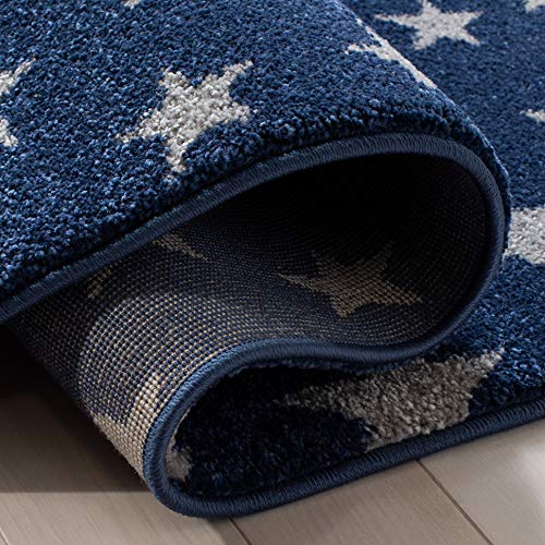 Safavieh CRK135N-4R Carousel Kids Collection 4' Round Navy/Grey Crk135N Moon & Stars Non-Shedding Playroom Nursery Bedroom Area Rug thumb #5