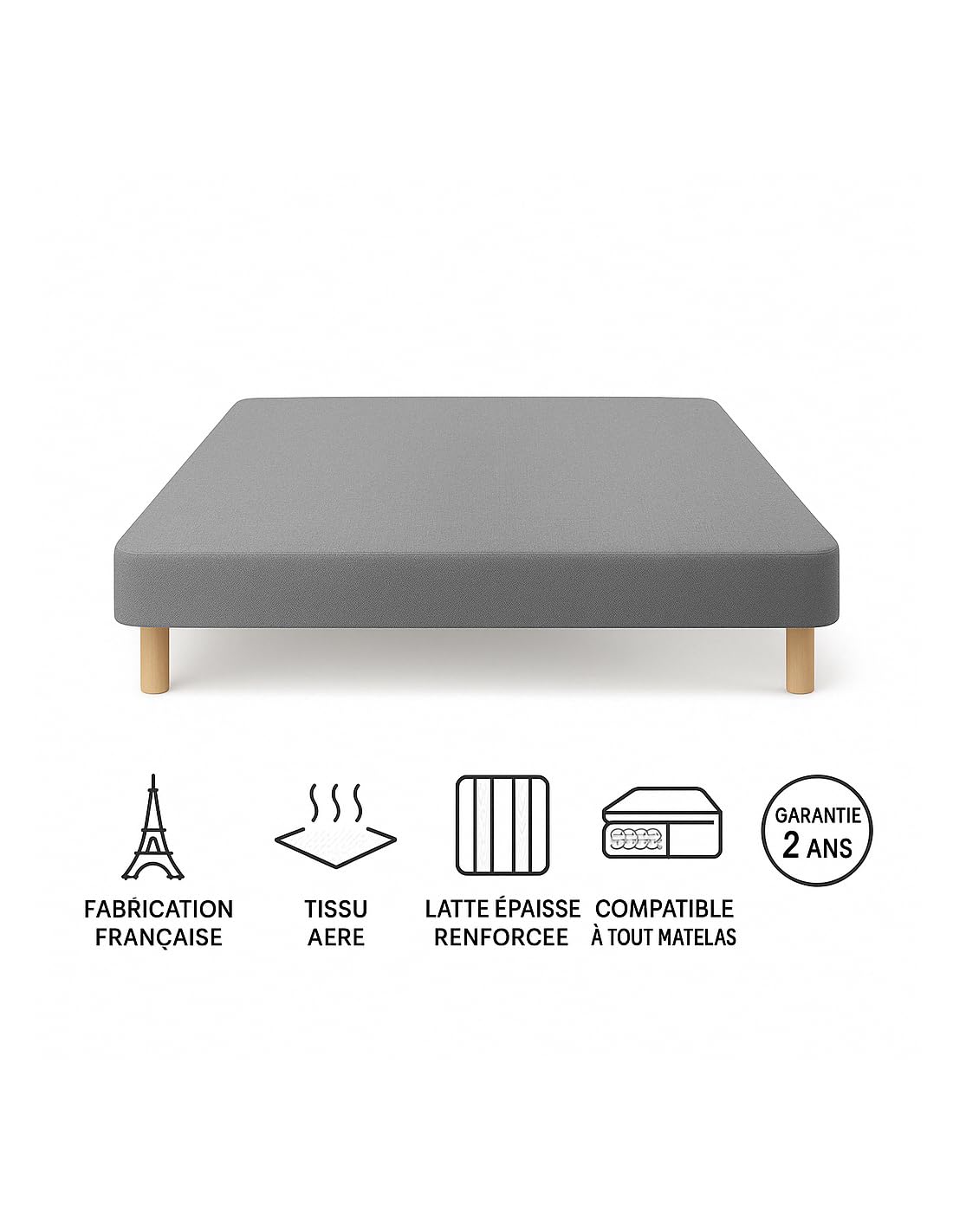 Somier tapissier 140x190 Gris