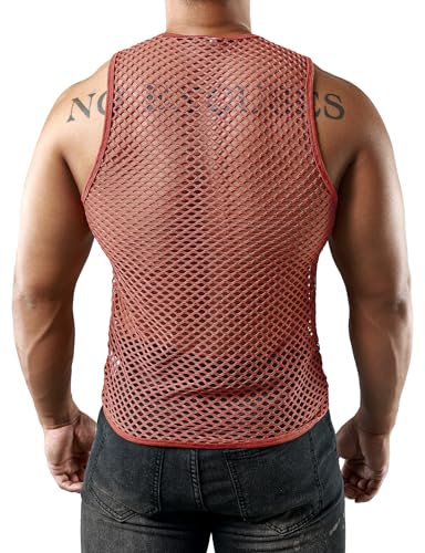 Image of JOGAL Men's Mesh Fishnet Fitted Sleeveless Muscle Top