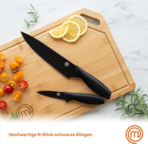 MasterChef Messer Set, Messerset mit Küchenmesser, Kochmesser, Brotmesser, Schälmesser & Allzweckmesser, Schneidemesser Küche Set, Scharfe Messer mit Edelstahlklingen, Softgriff, 5-teilig, Schwarz 4