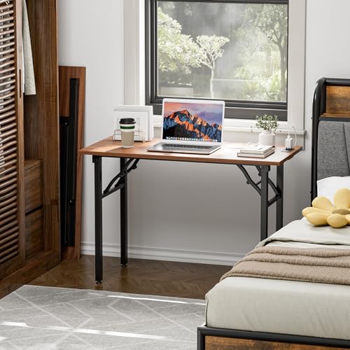 Image of TEMI Small Computer Desk Folding Table - No Assembly, Compact 43.3 inch Foldable Desk with Power Outlets & USB Charging Port, Portable Small Office Desk, Ideal Mini Study Table for Narrow Spaces, Walunt