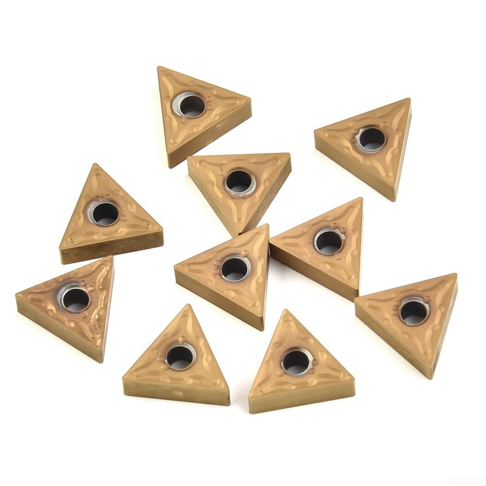 Golden Carbide Triangular Inserts For Lathe Cutting Tools, High Strength CNC Toolholding Tips For Steel & Cast Iron, 10Pcs/Box