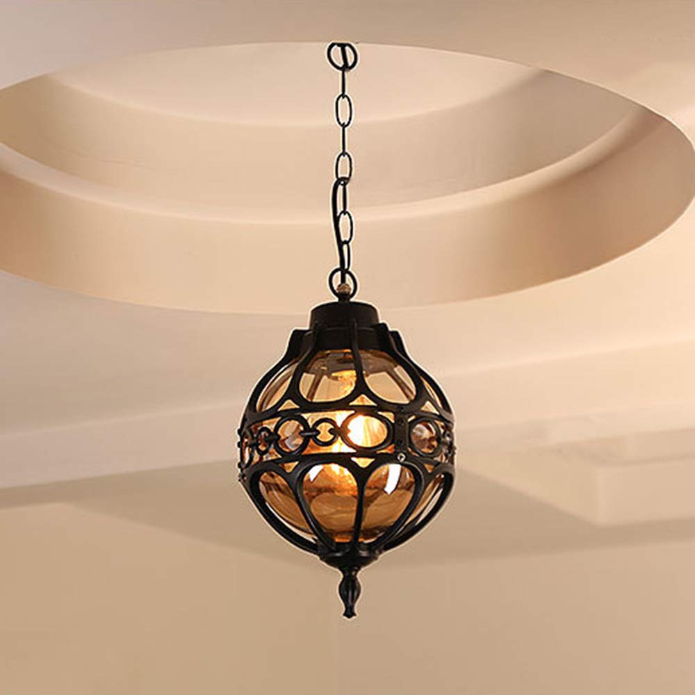 Mengjay Lampa wisząca E27, czarna, retro, IP44, stil vintage, przemysłowe, żelazo, oświetlenie sufitowe, wodoszczelna, do pavilonu, willi, loftu, żyrandol, lampa zewnętrzna