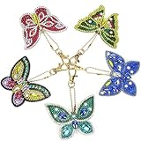 DIY Key Chains Diamond Painting by Numbers Kits, Full Drill Rhinestone Mosaic Making Christmas Decorative for Art Craft Key Ring Phone Charm Bag Decor (5 Pack) (Butterfly)