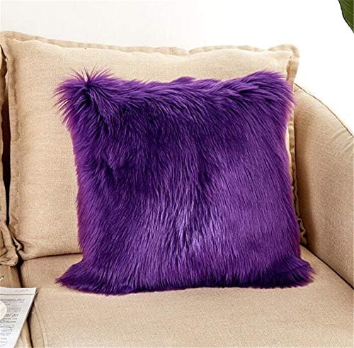 Luxury Long Faux Fur Throw Pillow Case Super Soft Plush Cushion Cover Deluxe Home Sofa Bed Car Party Decorative 18 x 18 Inch Purple