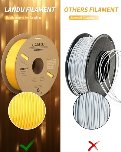 Image of LANDU Silk PLA Filament 1.75mm Gold 1KG, 3D Printer Filament Dimensional Accuracy + /- 0.02mm, 1kg Cardboard Spool(2.2lbs), Neatly Wound 3D Printing Filament Fits for Most FFF 3D Printers, Gold