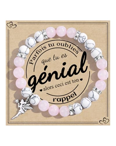 Seyaa Bracelet Femme en Pierre Naturelle, Cadeau Meilleure Amie Soeur Nièce Collègues, Idée Cadeau pour Anniversaire Noel, Pendentif Ange