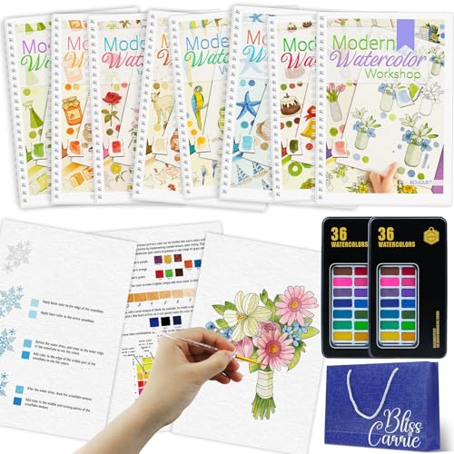 Cahier aquarelle avec peinture 36 couleurs et motifs oiseau et fleur pour débuter