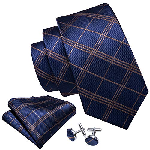 Image of YOHOWA Men Plaid /Striped Ties Set Silk Business Wedding Formal Fashion Necktie and Pocket Square Cufflinks Set