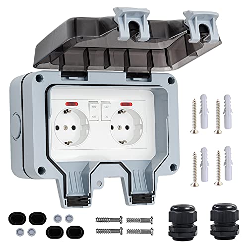 Außensteckdose Aufputz Wasserdicht IP66, YUHIAKE Wetterfest Steckdose...