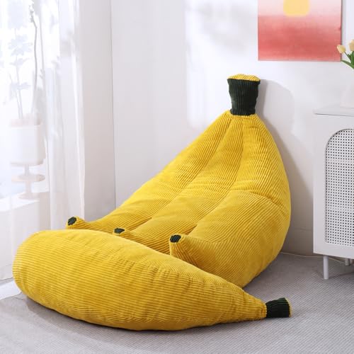 IEVENW Banana Chaise Lounge Sofa Chair for Living Room Bean Bag Chair with Ottoman Floor Sofa Bed with Footrest Comfy Convertible Lounger Plush Couch for Bedroom Dorm (Yellow King)