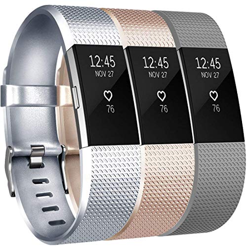 Yandu Reemplazo para Fitbit Charge 2 Correa, Correas de Reloj Correas de Accesorios Cómodas y Suaves para Fitbit Charge 2 (06, 3PC(Silver+Champagne+Gray), L)